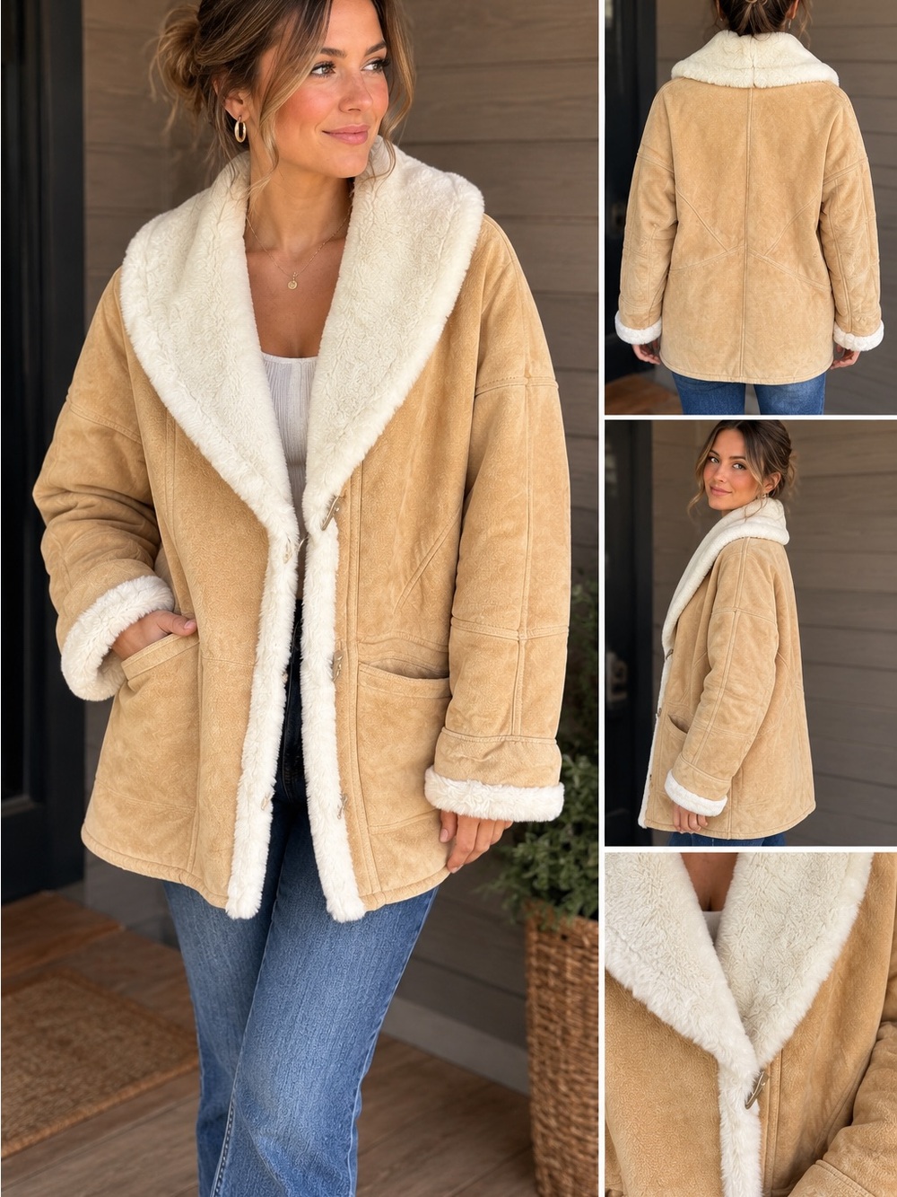 Wilson Tan Jacket with Cream Shearling Trim